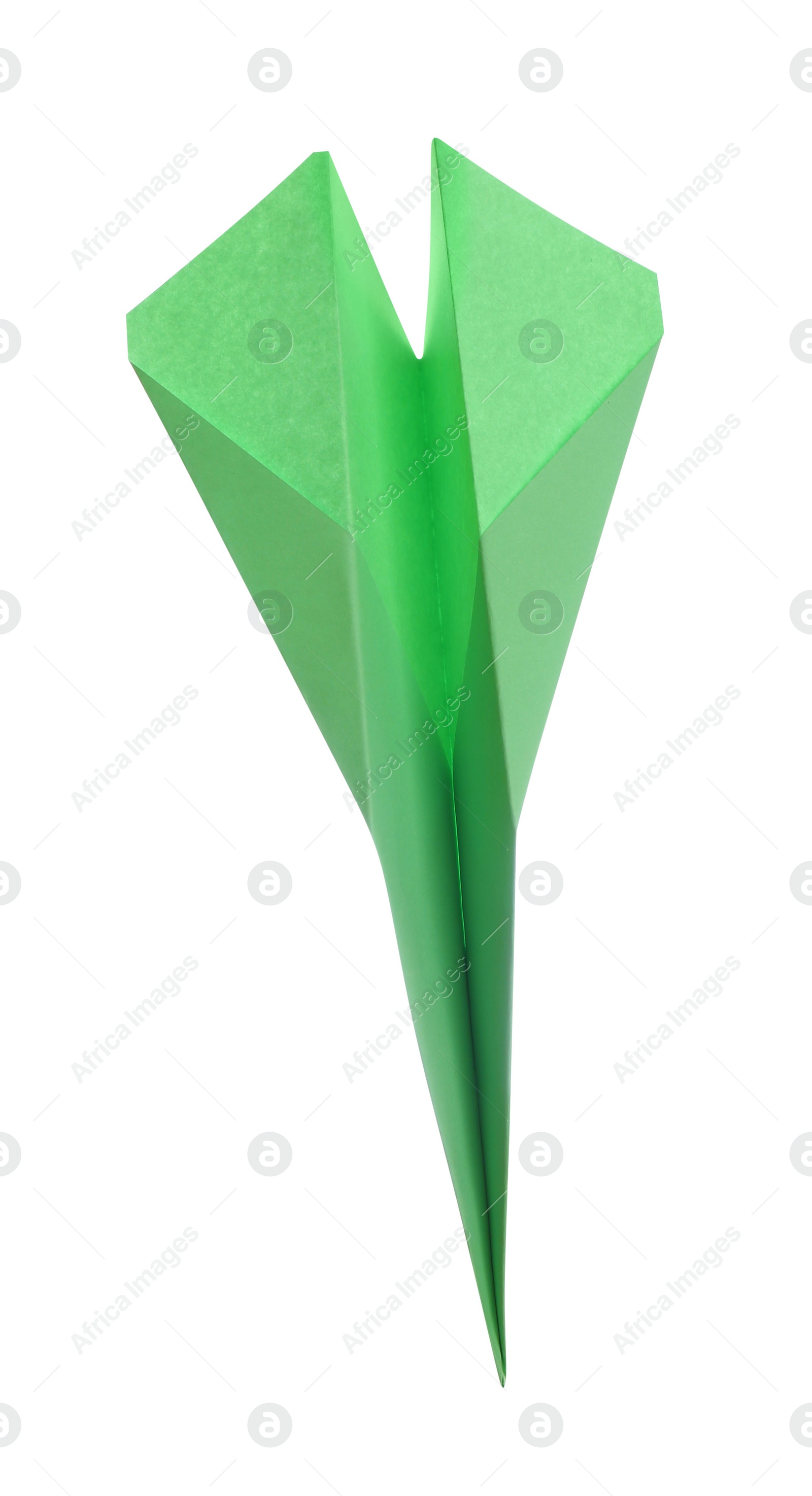 Photo of Handmade light green paper plane isolated on white