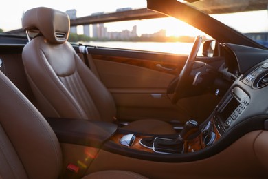 Photo of Closeup view of luxury convertible car interior