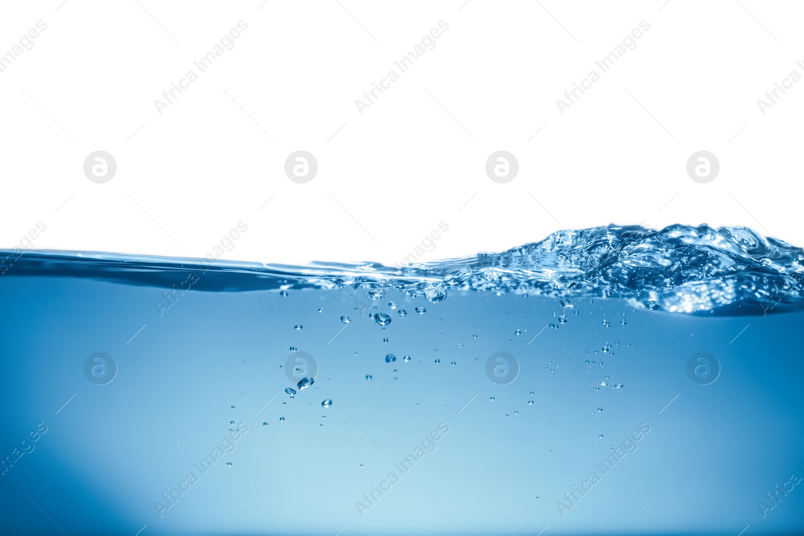 Photo of Splash of clear blue water on white background