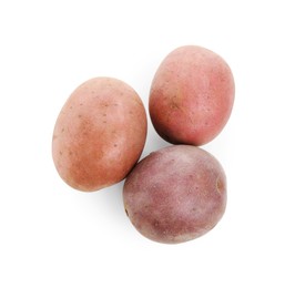 Photo of Tasty fresh potatoes on white background, top view
