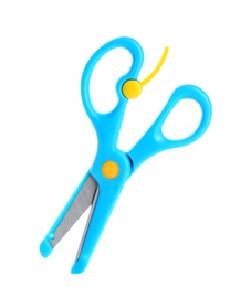 Pair of training scissors on white background