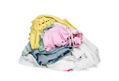 Pile of colorful clothes isolated on white