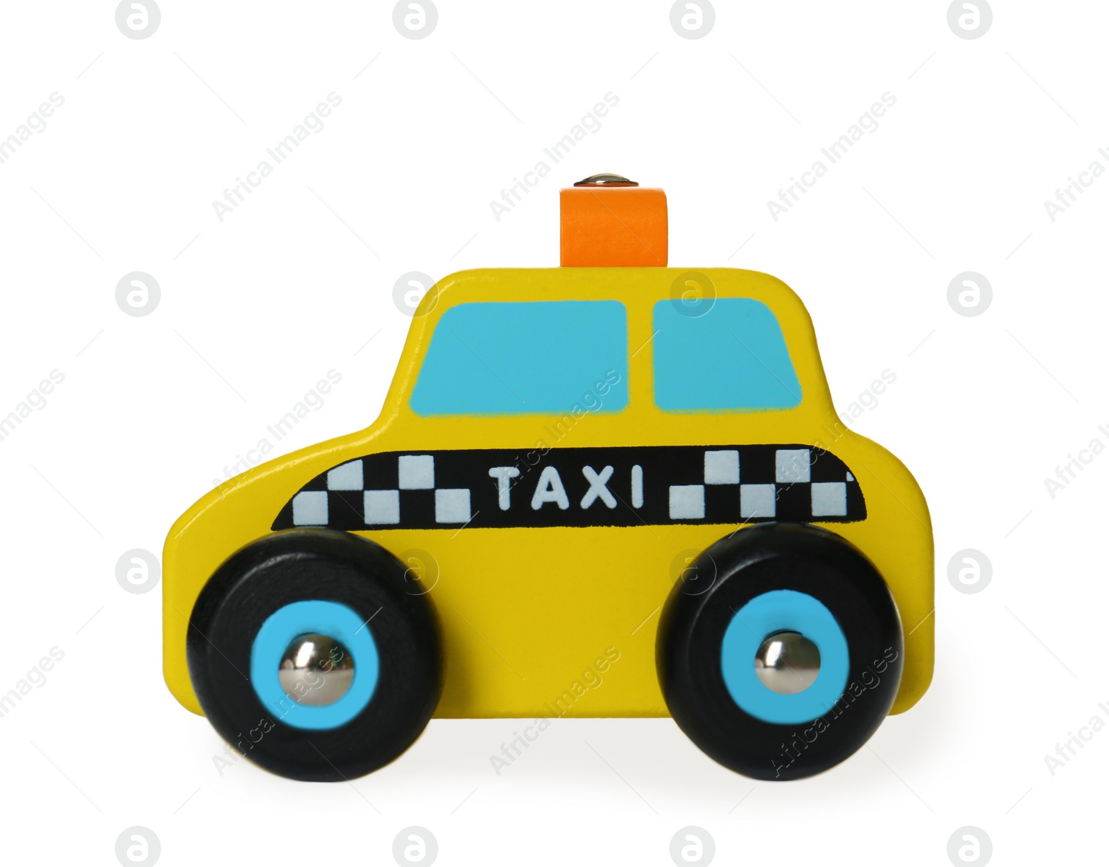 Photo of One taxi car isolated on white. Children's toy