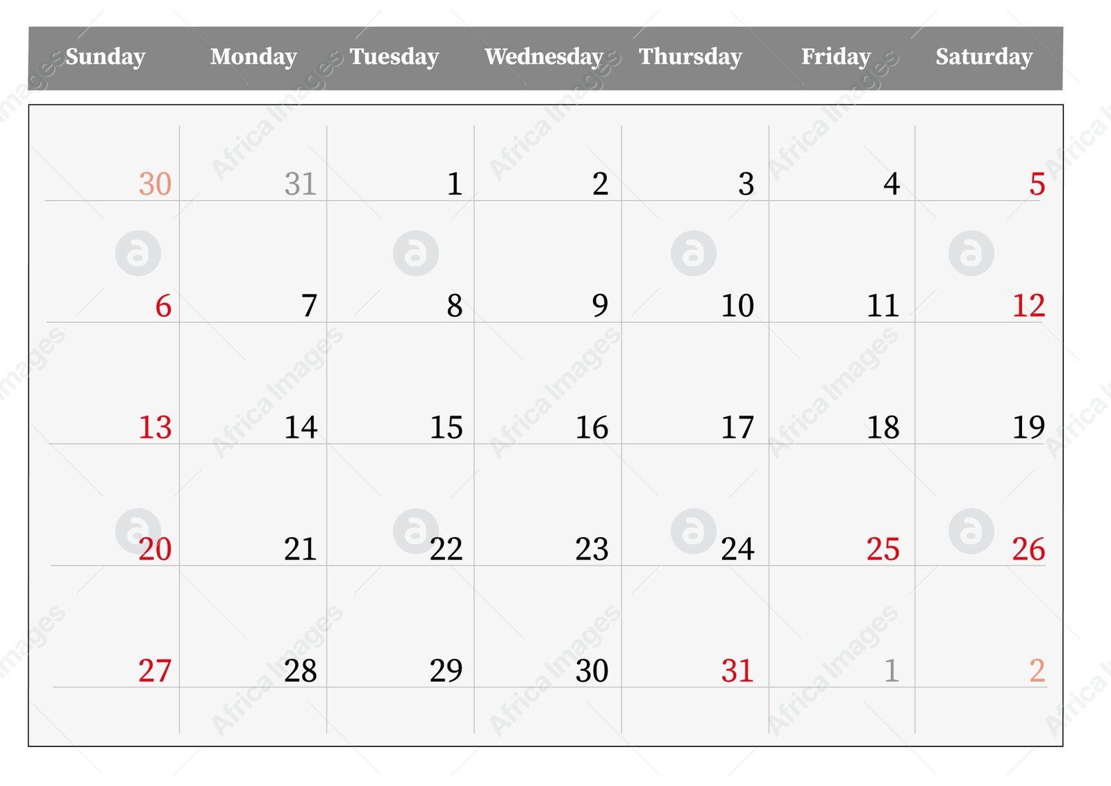 Illustration of Minimalist monthly calendar design on white background