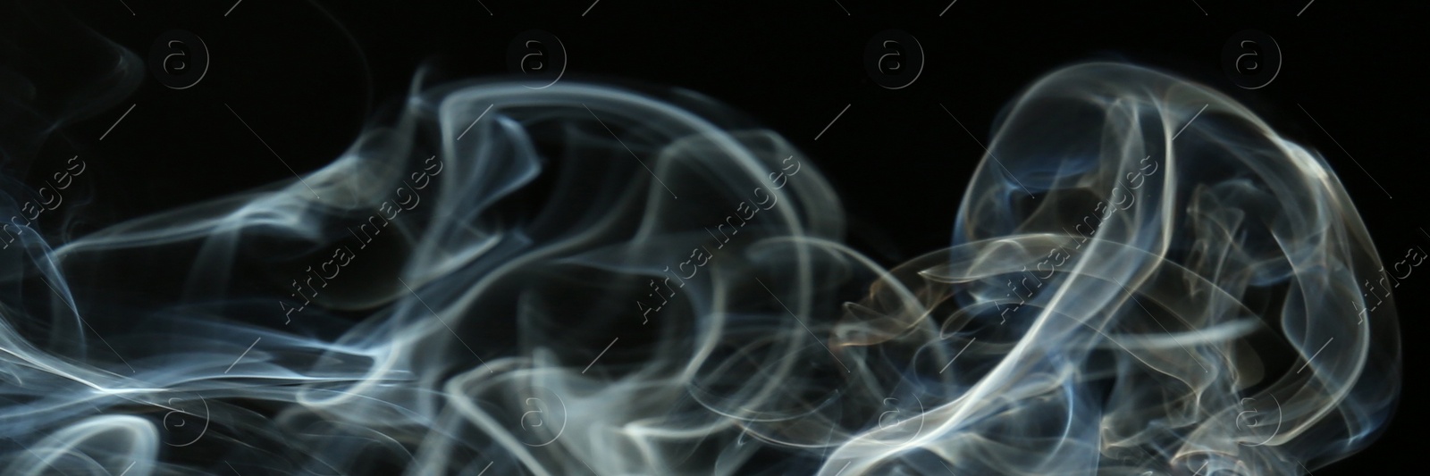 Image of Smoke on black background, closeup. Banner design