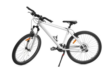 Photo of Modern sport mountain bike on white background