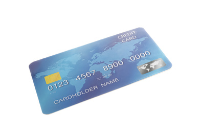 Photo of Blue plastic credit card isolated on white