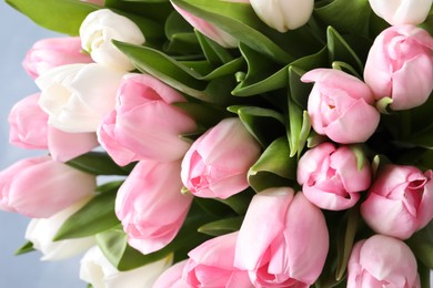 Photo of Big bouquet of beautiful tulips, closeup view