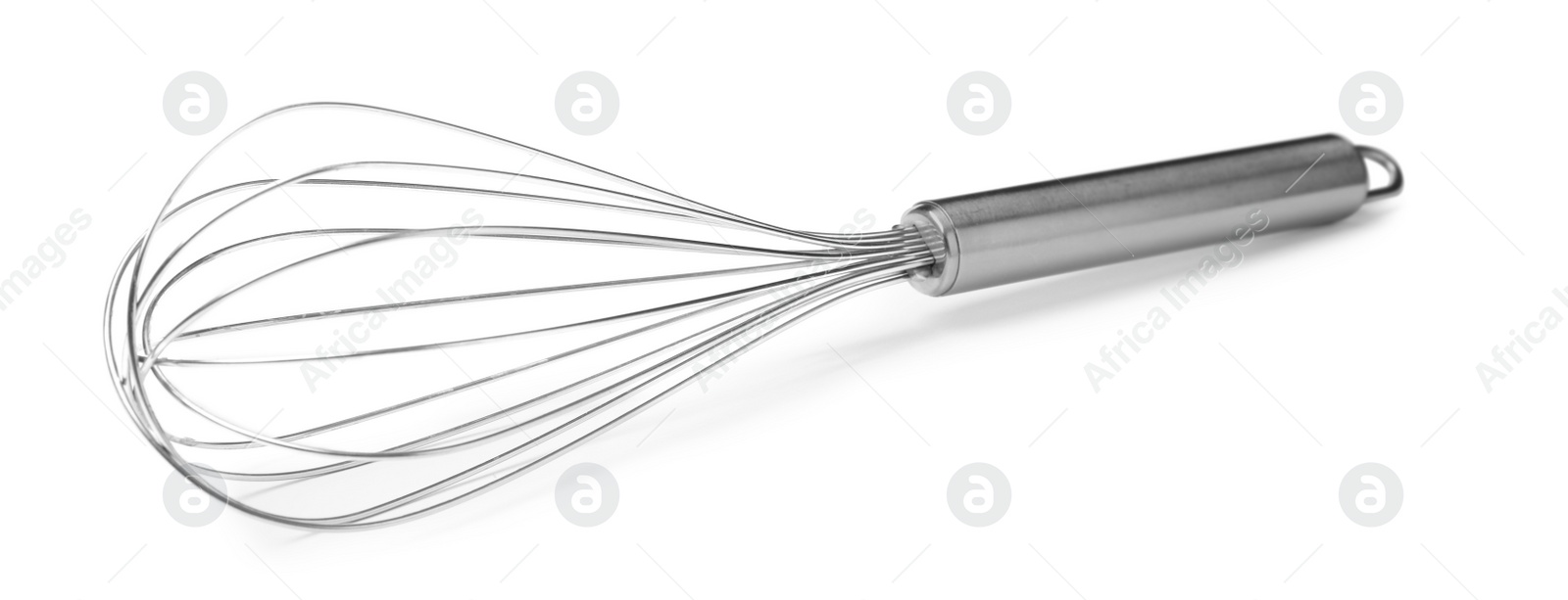 Photo of New metal balloon whisk isolated on white