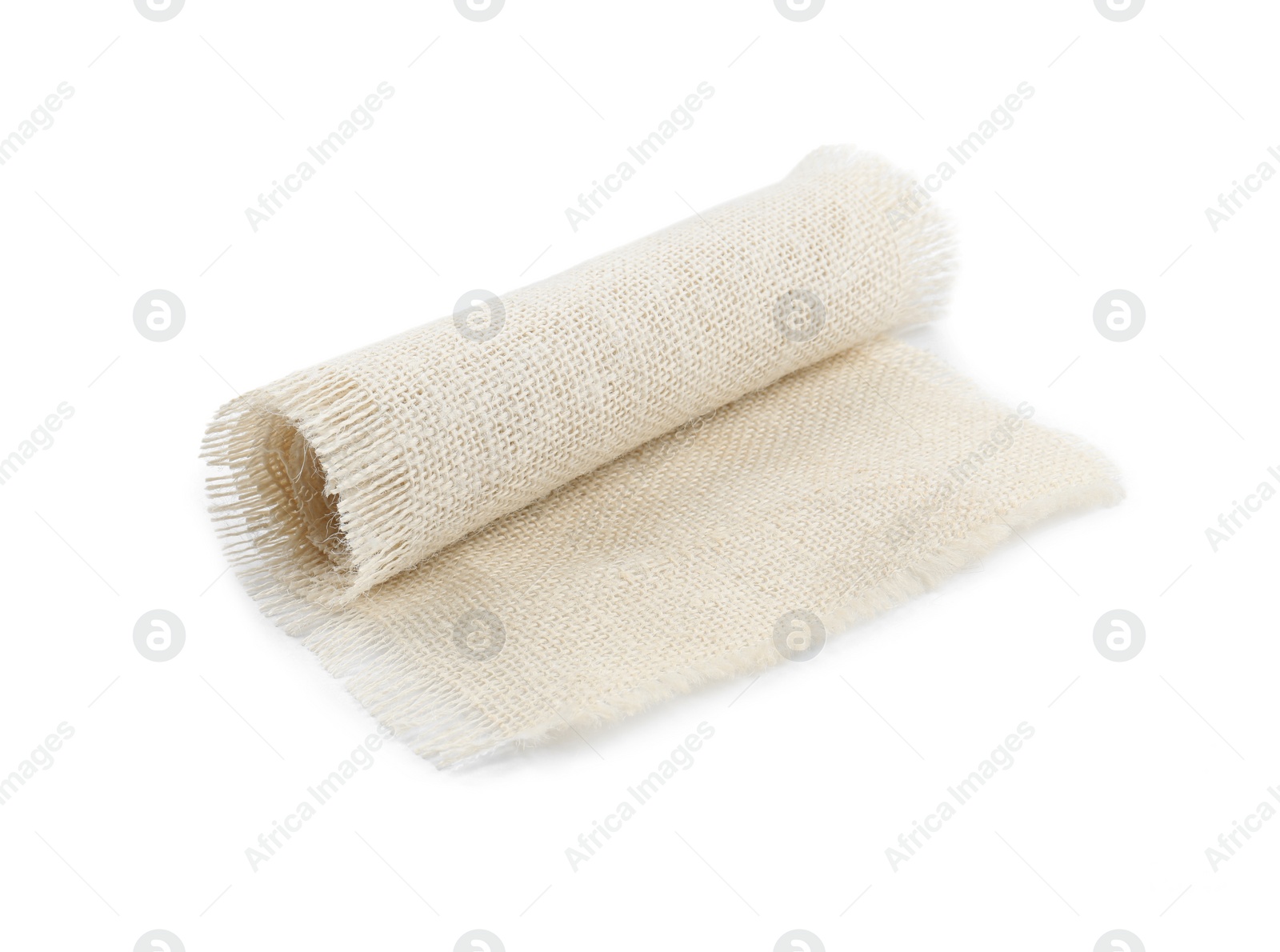 Photo of Roll of burlap fabric isolated on white
