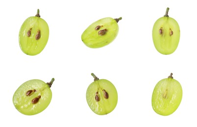 Image of Cut ripe green grapes isolated on white, set