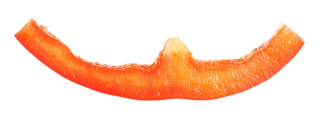 Photo of Slice of ripe red bell pepper on white background