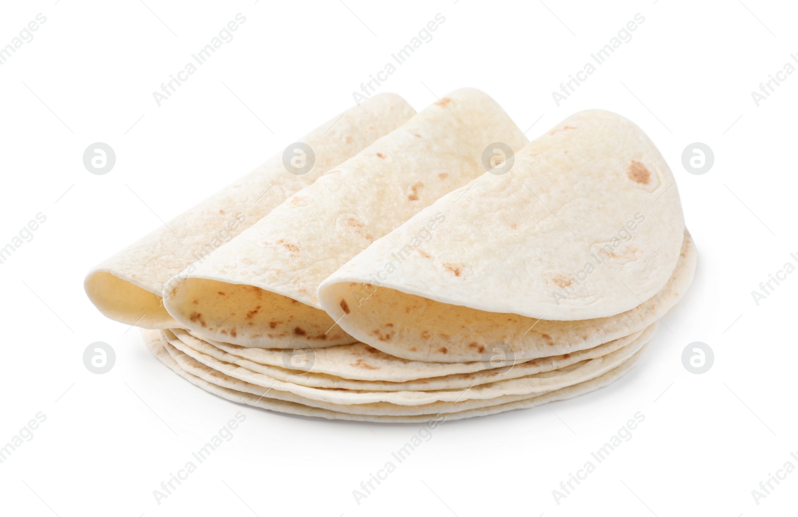 Photo of Corn tortillas on white background. Unleavened bread