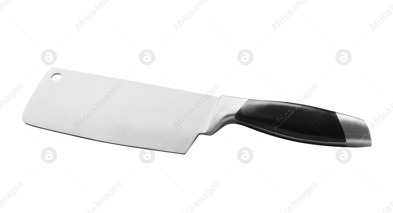 Photo of Stainless steel cleaver knife with plastic handle isolated on white