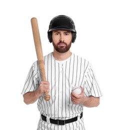 Baseball player with bat and ball on white background