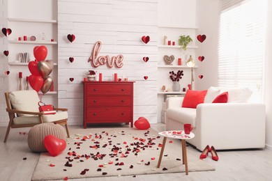 Cozy living room decorated for Valentine's Day