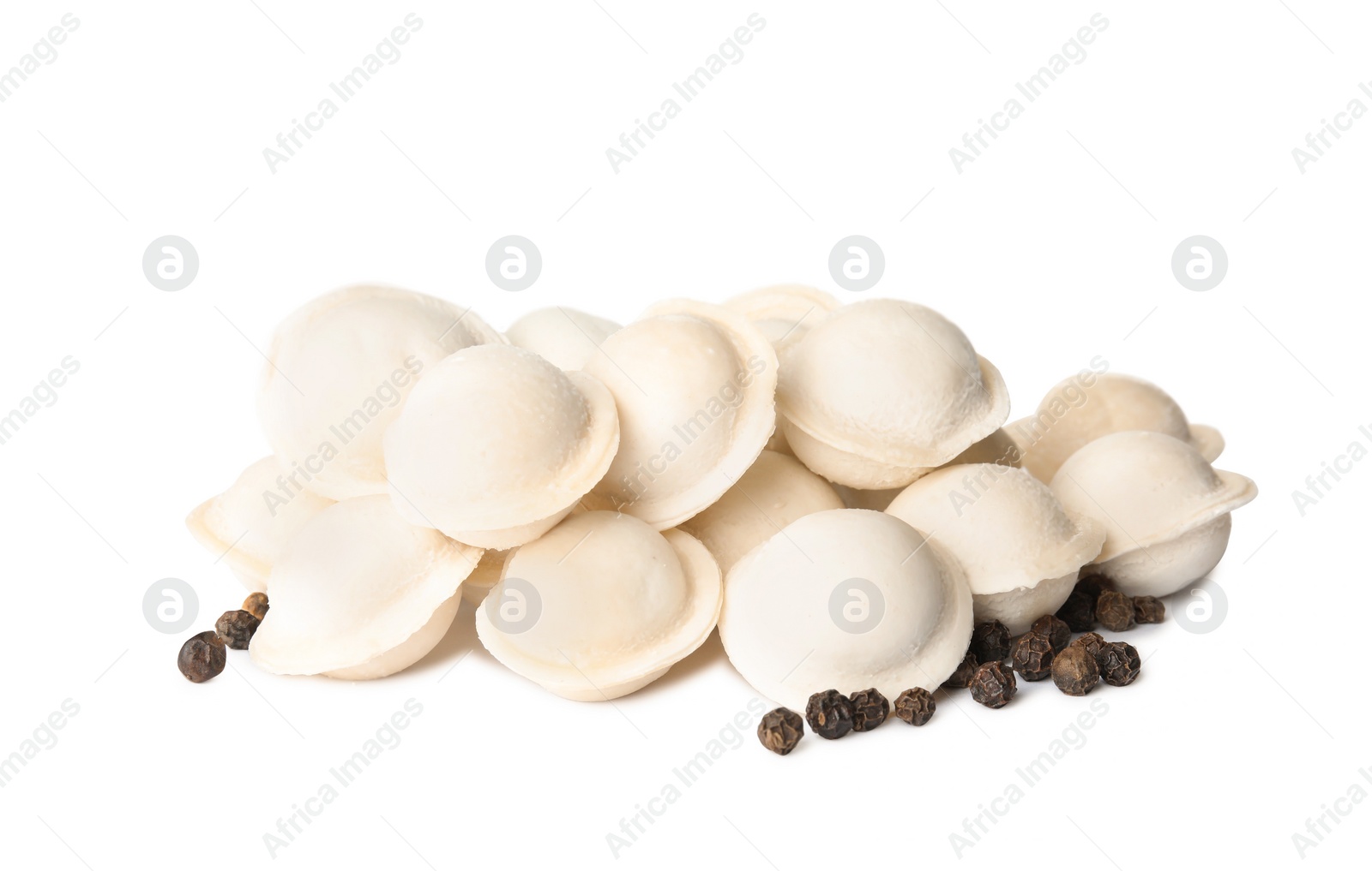 Photo of Raw dumplings on white background. Home cooking