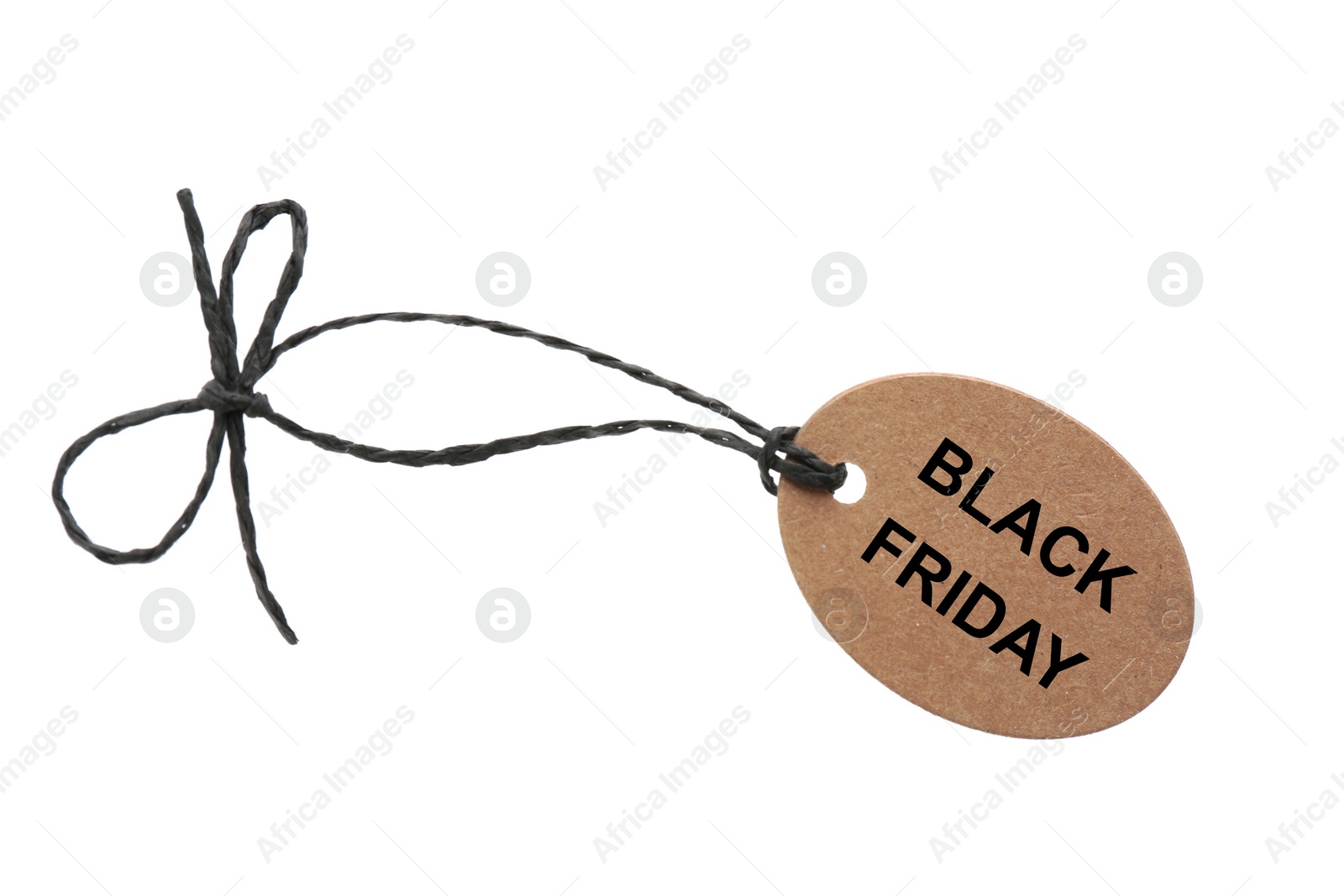 Photo of Blank brown tag isolated on white. Black Friday concept