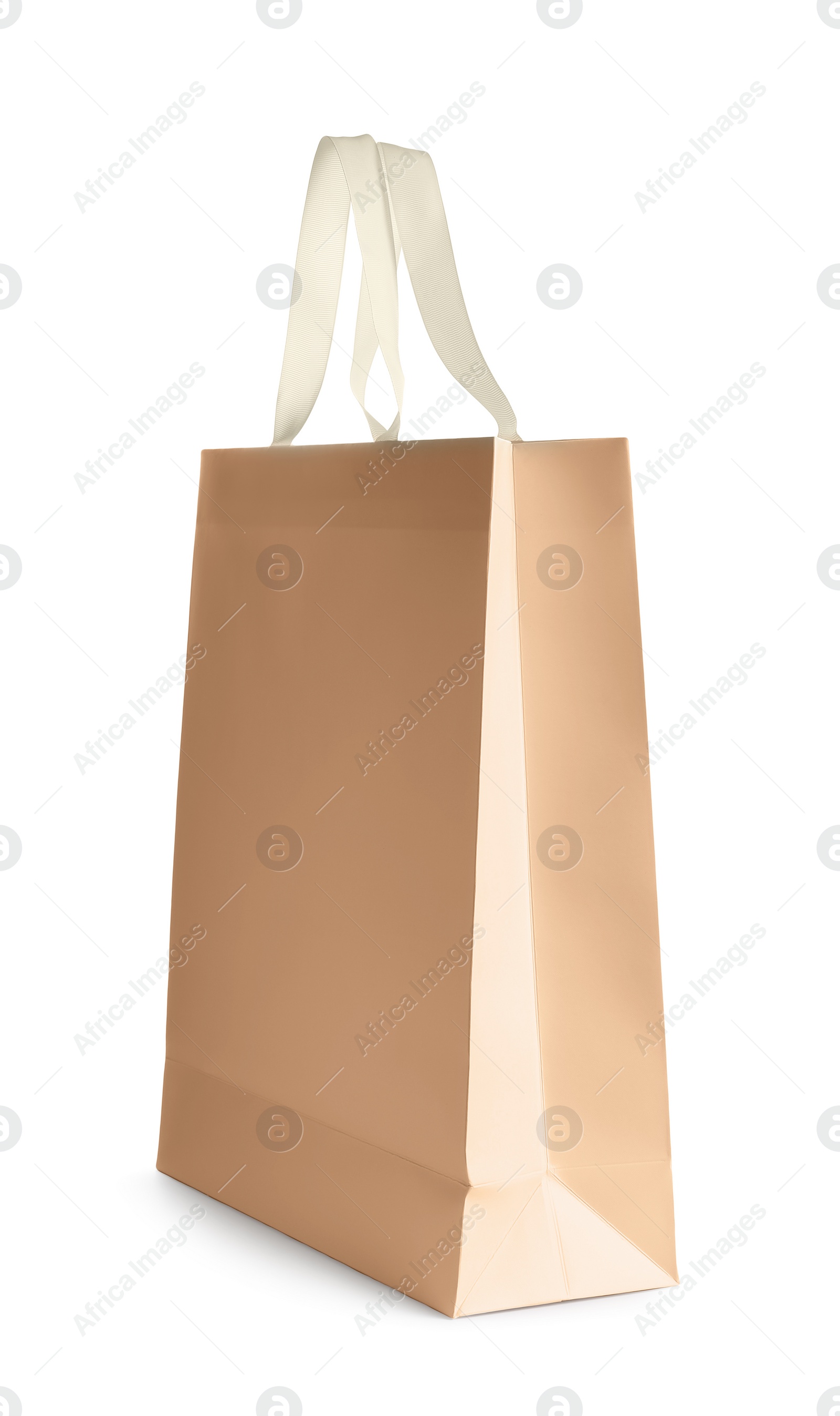 Photo of One paper bag isolated on white. Mockup for design