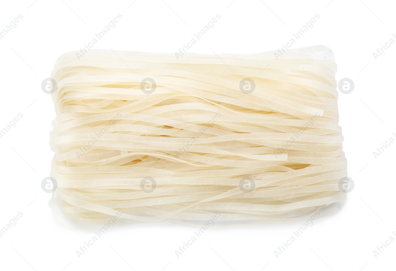 Photo of Raw rice noodles on white background, top view