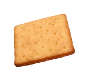 Photo of Tasty dry square cracker isolated on white
