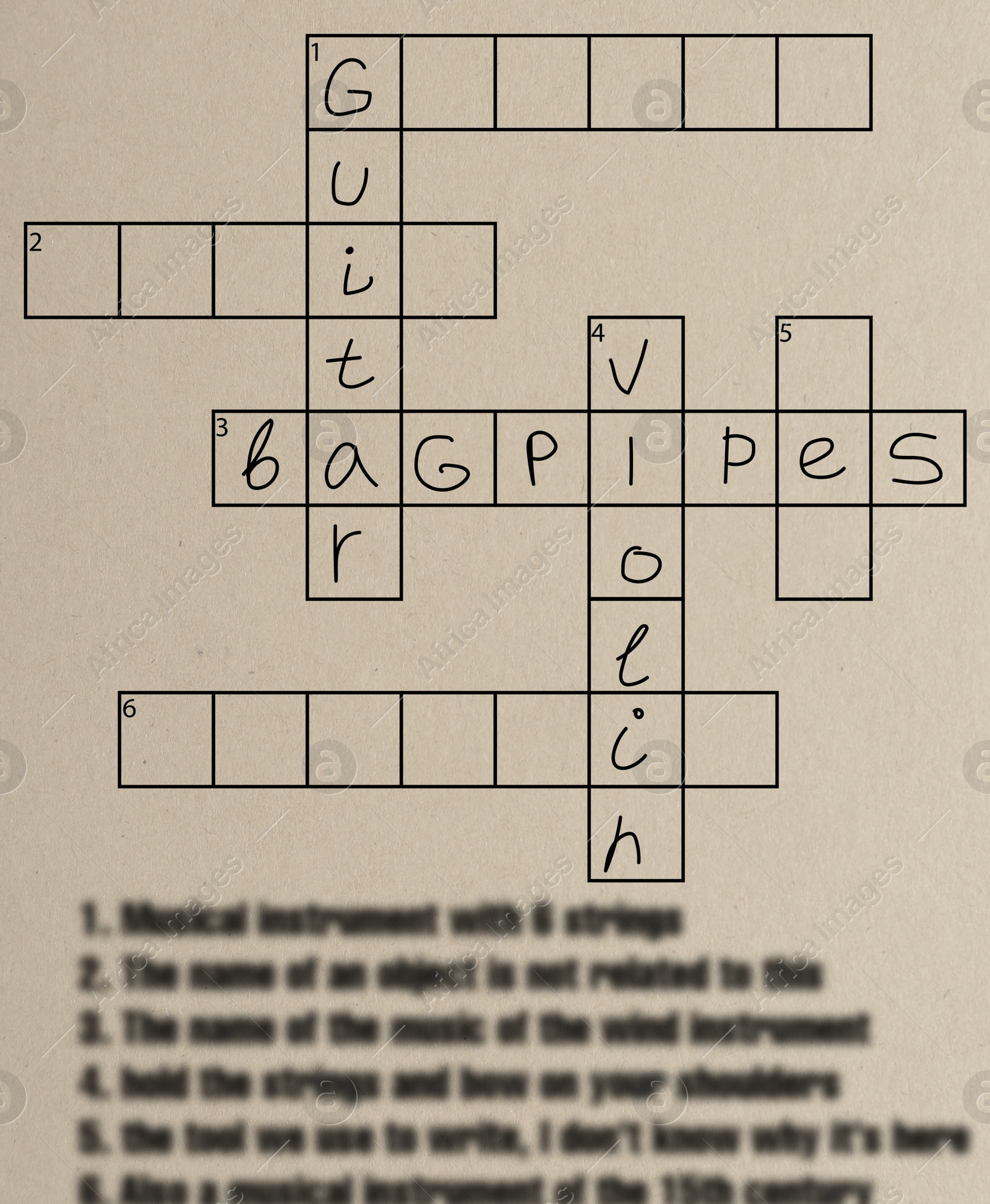 Illustration of  crossword with answers on white background
