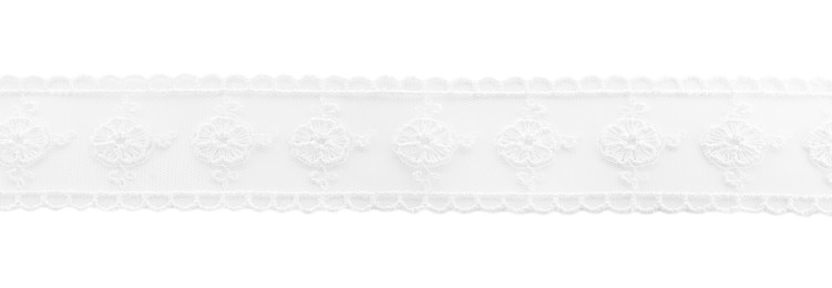 Beautiful lace with pattern isolated on white, top view