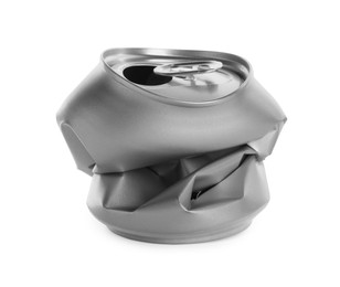 Photo of Silver crumpled can with ring isolated on white
