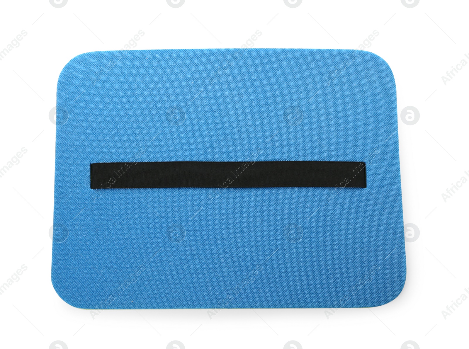 Photo of Blue foam seat mat for tourist isolated on white, top view