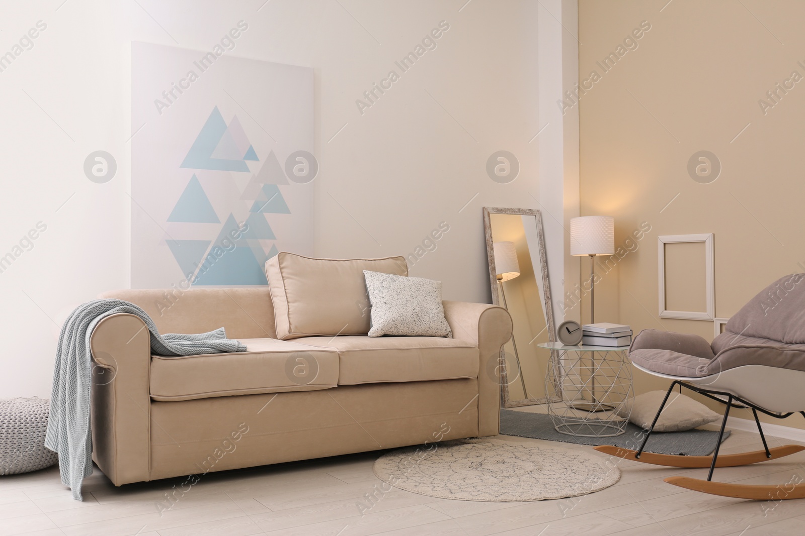 Photo of Modern living room interior with comfortable sofa