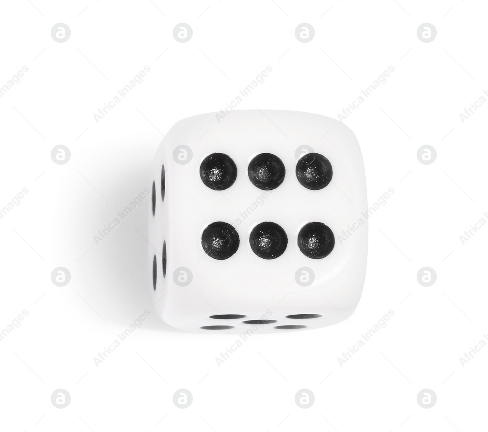 Photo of One game dice isolated on white, top view