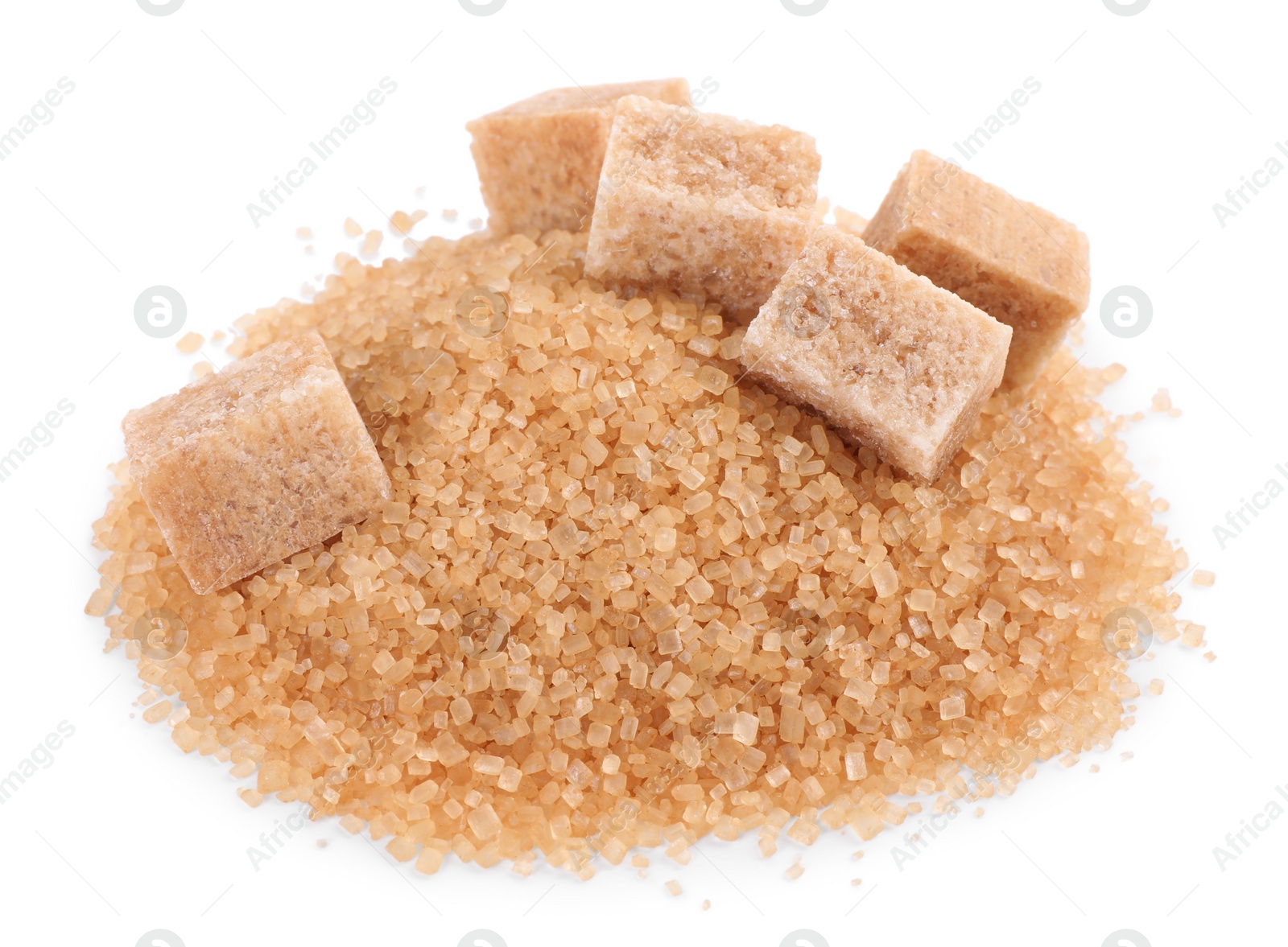 Photo of Different types of brown sugar isolated on white