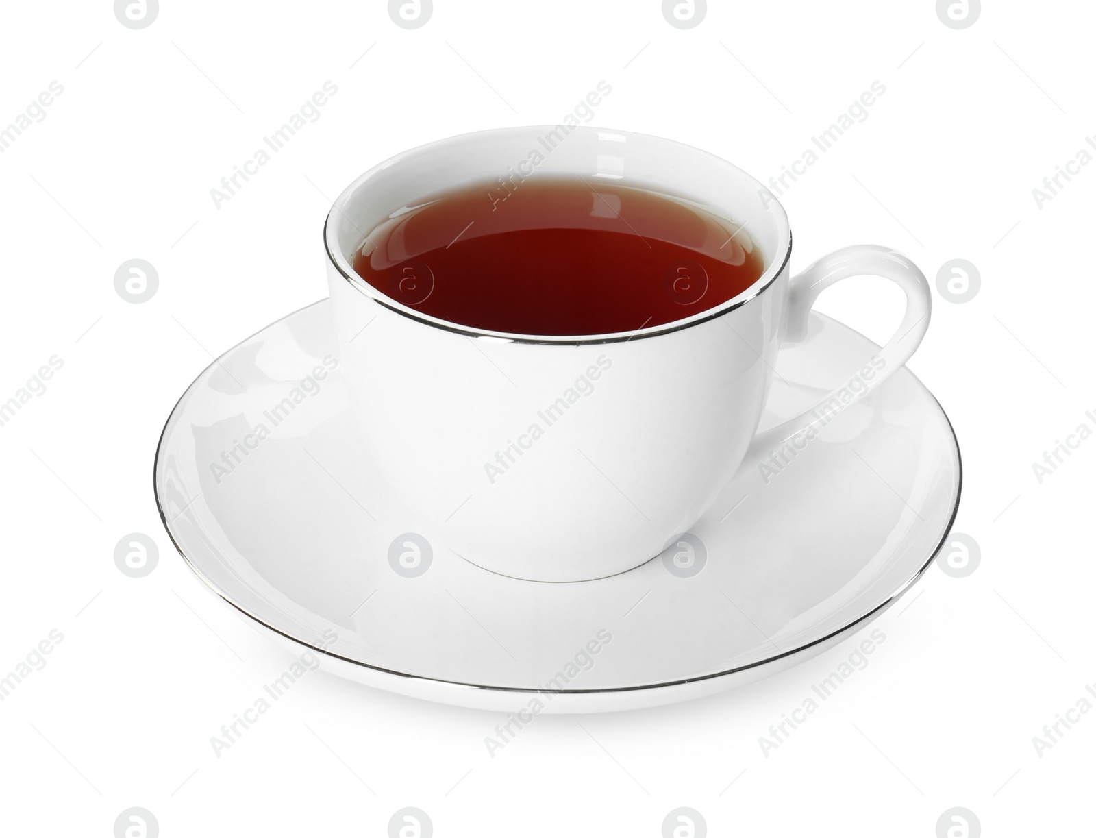 Photo of Aromatic tea in cup isolated on white