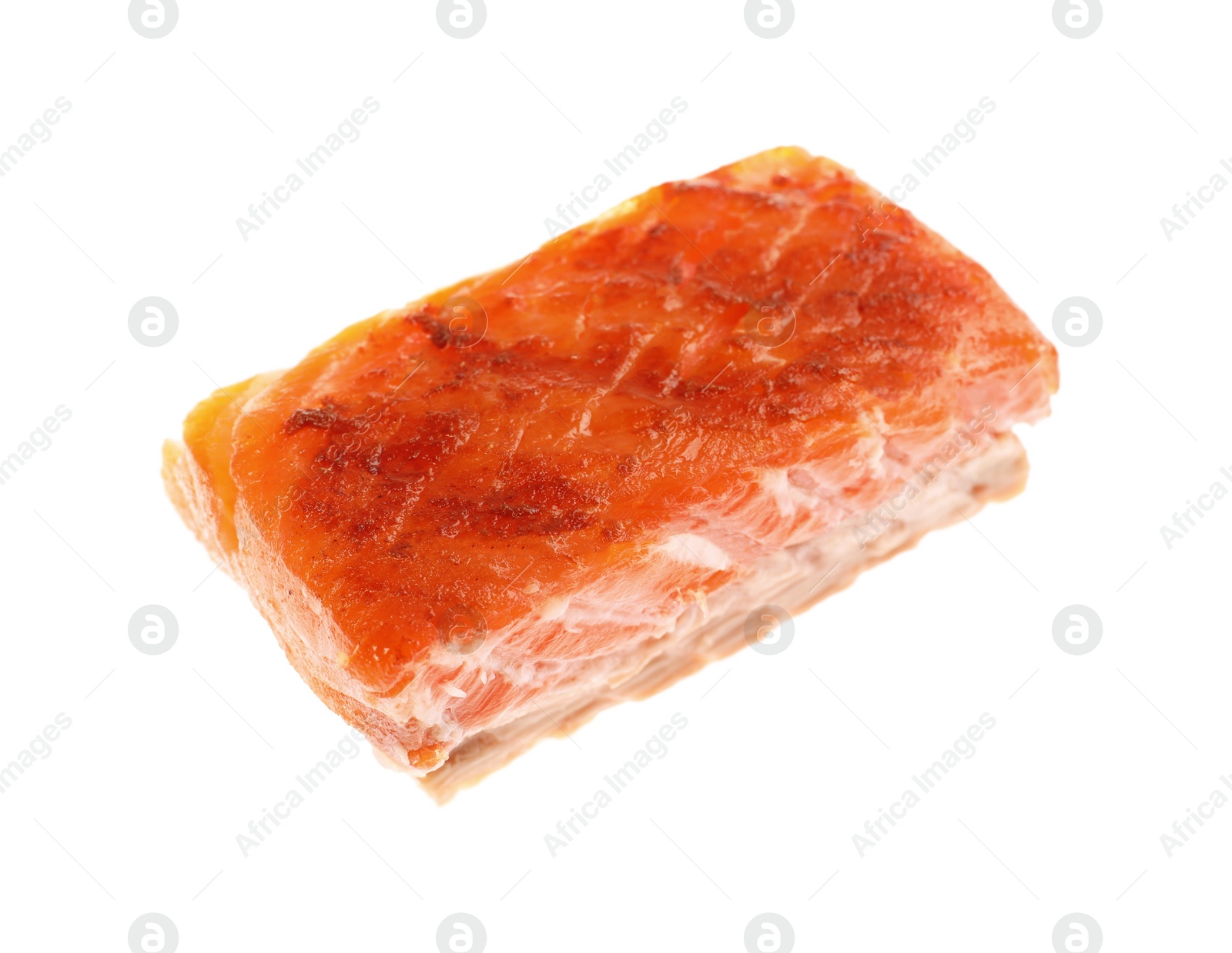 Photo of Piece of tasty grilled salmon isolated on white