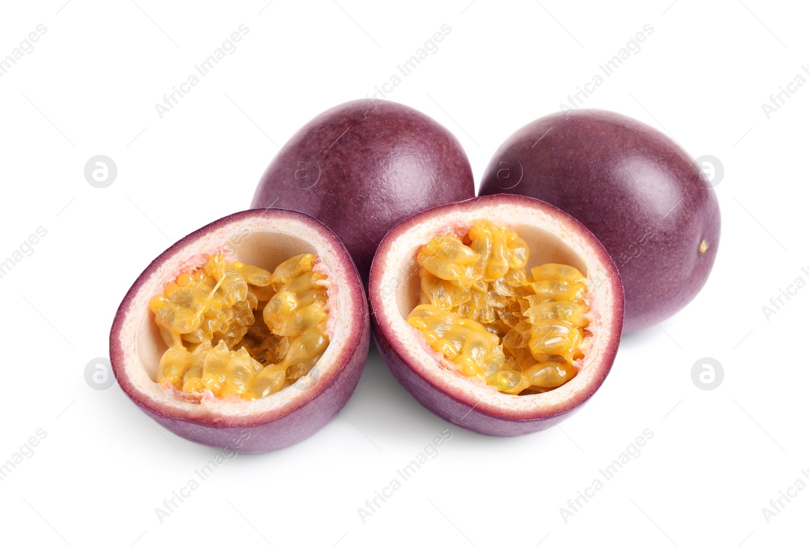 Photo of Delicious passion fruits (maracuya) on white background