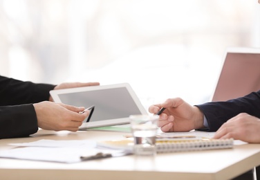 Photo of Business trainer and client working in office, closeup