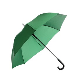 Photo of Stylish open green umbrella isolated on white