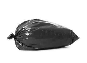 Photo of Trash bag full of garbage isolated on white