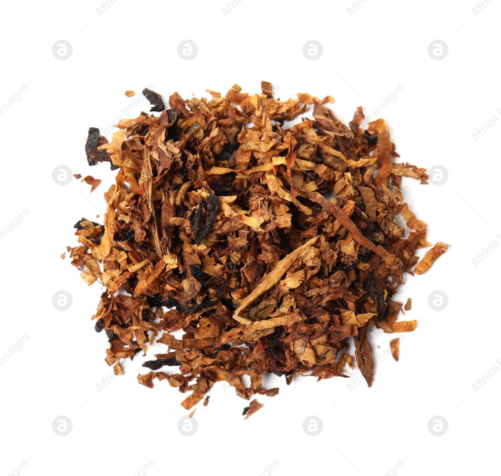 Photo of Pile of dry tobacco isolated on white, top view