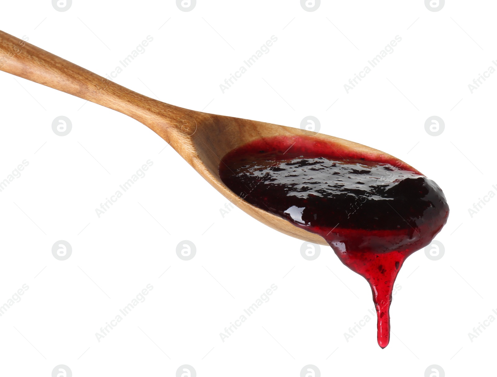 Photo of Spoon with tasty sweet jam isolated on white