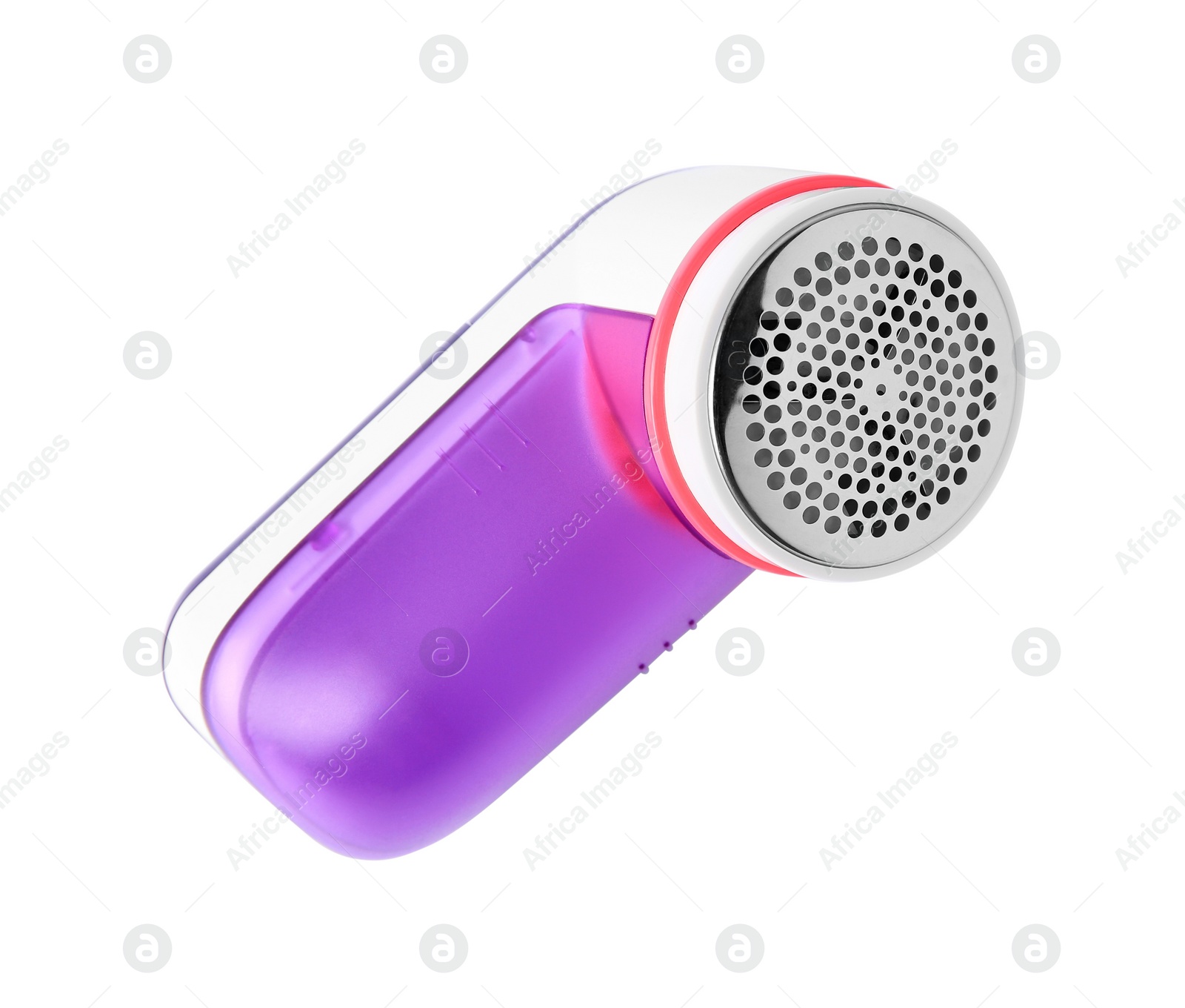 Photo of Modern violet fabric shaver on white background