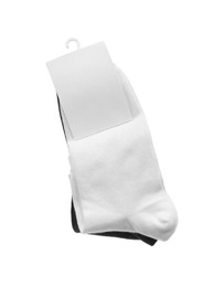 New pairs of socks on white background