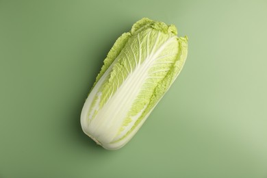 Fresh ripe Chinese cabbage on pale green background, top view