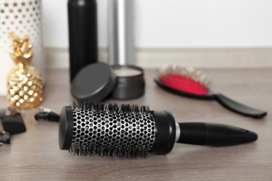 Professional hairdresser tools on table