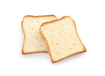 Fresh wheat bread on white background, top view