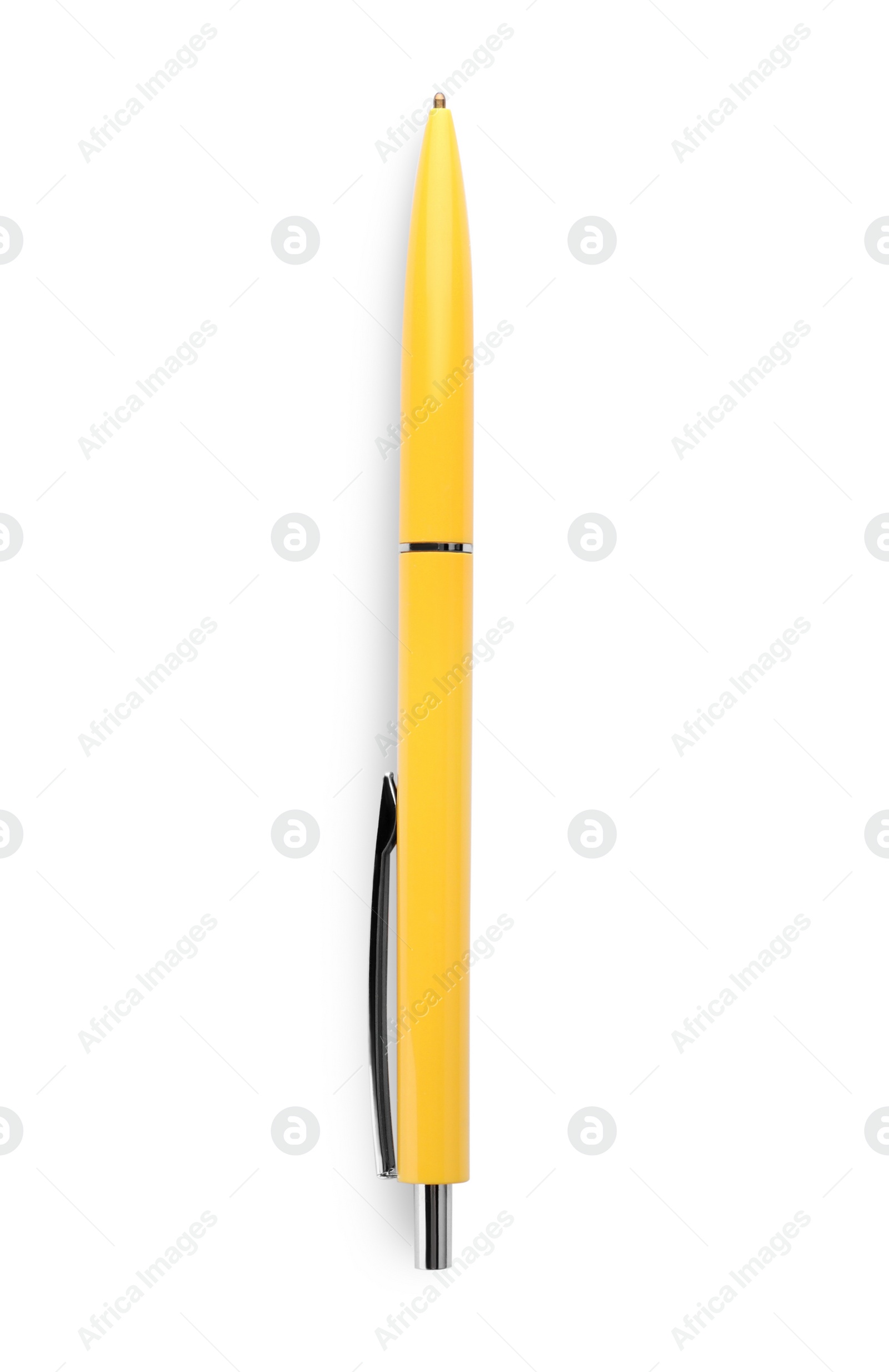 Photo of New retractable pen isolated on white. School stationery