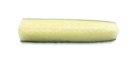Photo of Piece of fresh cucumber isolated on white, above view