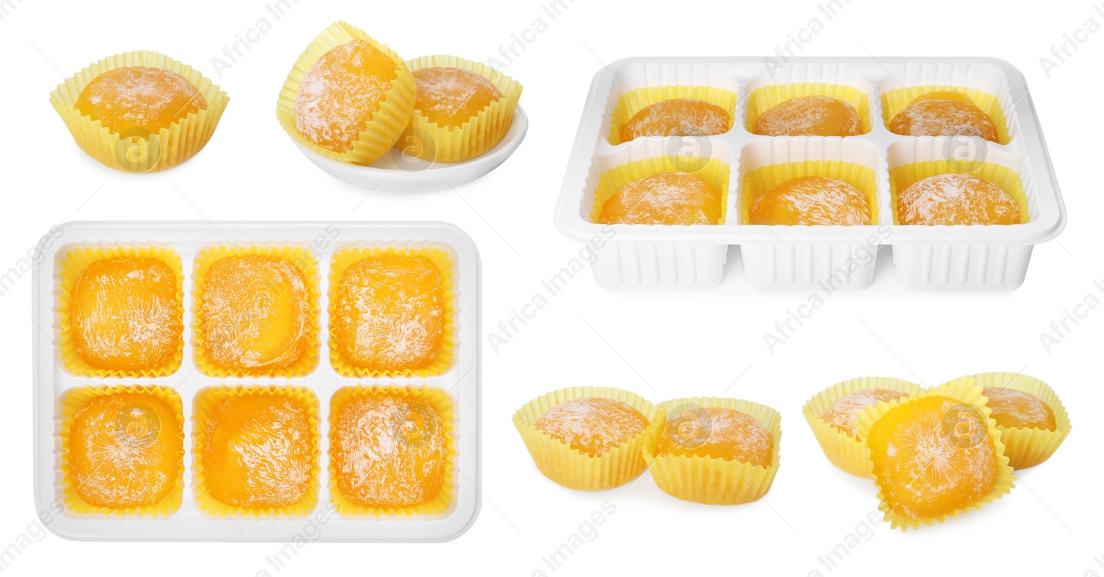 Image of Set with with delicious mochi on white background. Banner design