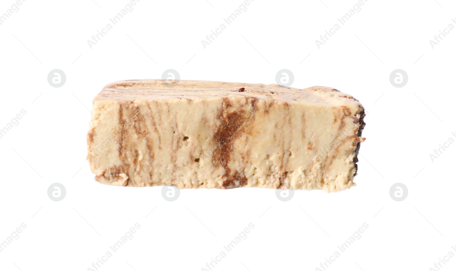 Photo of One piece of tasty chocolate halva isolated on white