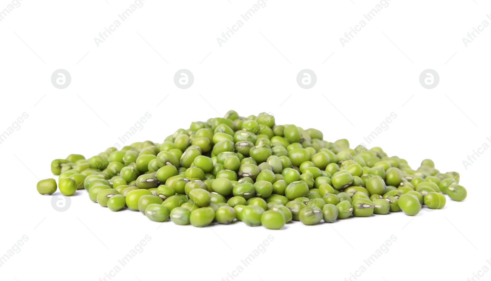 Photo of Pile of green mung beans isolated on white. Organic grains